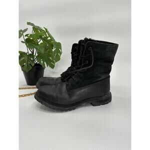 Timberland Waterproof Boots Black  Leather Suede Lace Up Roll-Top Teddy Lined